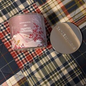 Bath & Body Works Frosted Cranberry Candle with Pink and Silver Design
